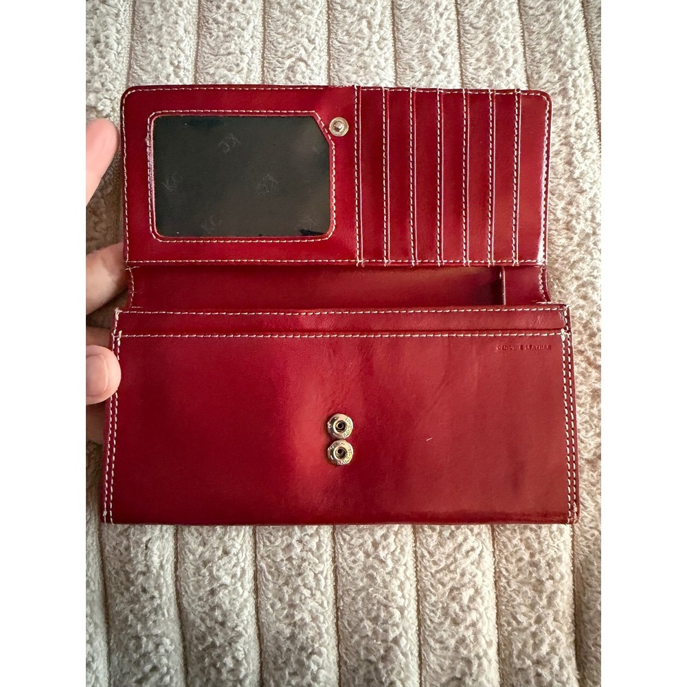 Kenneth Cole New York Red Leather Continental Trifold Wallet White Stitching - Picture 5 of 10